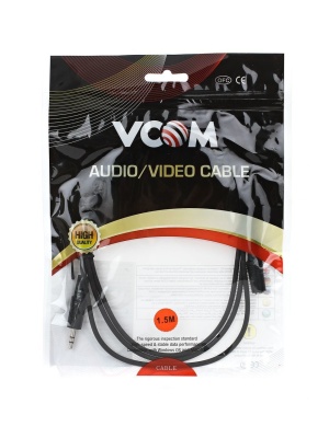VCOM VAV7179-1.5M Кабель удлинительный 3.5 Jack (M) - 3.5 Jack (F), стерео, аудио, 1.5м [6937510860616]