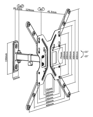 Кронштейн для телевизора Ultramounts UM 902 черный 23"-55" макс.30кг настенный поворотно-выдвижной и наклонный