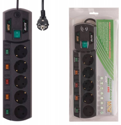 Сетевой фильтр Most ERG 2м (5 розеток) черный (коробка)