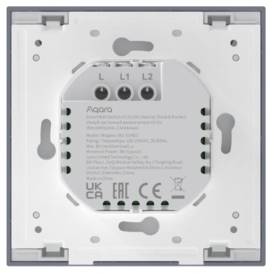 Выключатель двухклавишный без нейтрали Aqara Smart Wall Switch H1 EU (WS-EUK02 graphite)