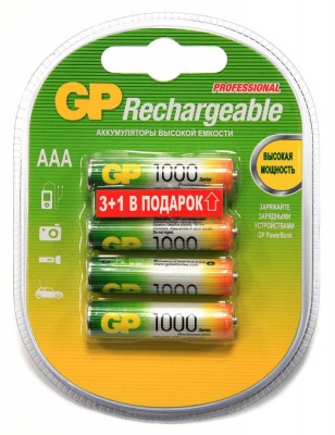 Аккумулятор GP 100AAAHC3/1 AAA NiMH 1000mAh (промо:3+1) (4шт)