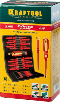 Набор ''Х-Drive ELECTRO'': Высоковольтные отвертки, сменные стержни, ключи специальные, до 1000В, 18 предм,
