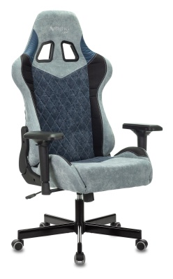 Кресло игровое Бюрократ VIKING 7 KNIGHT Fabric синий текстиль/эко.кожа с подголов. крестовина металл