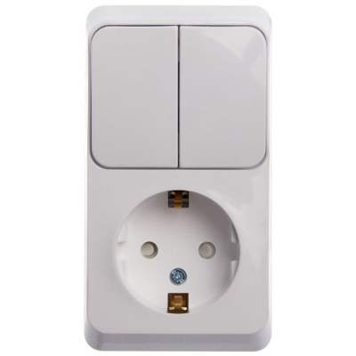 Systeme electric BPA16-202B ЭТЮД О/У БЛОК: РОЗЕТКА с заземл. со шт. + ВЫКЛЮЧАТЕЛЬ 2-клавиш., БЕЛЫЙ, Россия