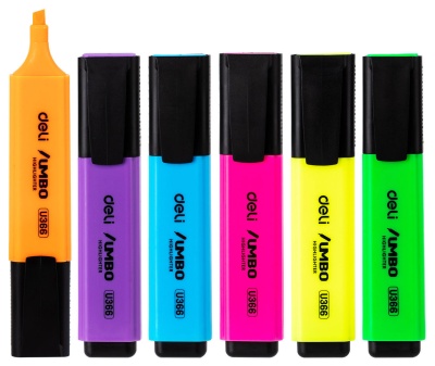 Набор текстовыделителей Deli EU366-MT Jumbo скошенный пиш. наконечник 1-5мм 6цв. ассорти пакет с европодвесом (6шт.)