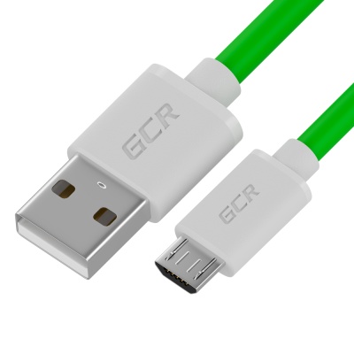 GCR QC Кабель 1.0m MicroUSB, быстрая зарядка, зеленый TPE, белые коннекторы, 28/22 AWG, GCR-52483 Greenconnect GCR-52483