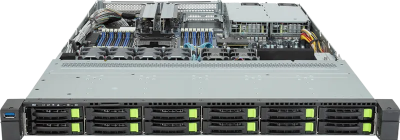 Серверная платформа Gigabyte R163-S35 / 1U / 1xIntel (Gen 4/5) / 1xHS / 16xDIMM / 12xSFF NVME/SAS/SATA + 1xM.2 PCIe Gen3 / 1x1GbE / 1xOCP 3.0 / 1xFHHL / 2x1300W / Rails / 1Y