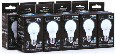 Лампа светодиодная Gauss A60 12Вт цок.:E27 шар 220B 4100K св.свеч.бел.ней. A60 (упак.:10шт) (102502212)