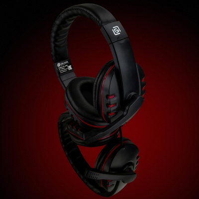 Наушники с микрофоном Оклик HS-L380G ABBADON черный/красный 1.8м мониторные оголовье (JD-032)
