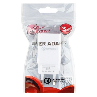Адаптер питания Cablexpert MP3A-PC-16 QC3.0 5/9/12V 3A USBA Белый
