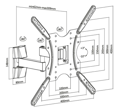 Кронштейн для телевизора Ultramounts UM 903 черный 32"-55" макс.20кг настенный поворотно-выдвижной и наклонный