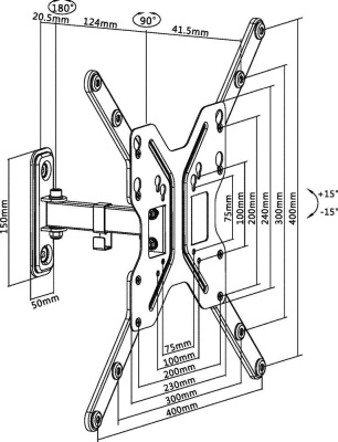 Кронштейн ЖК наклонно-поворотный 23-55" [59-139см] до 30кг. UM902 [черн] UltraMounts