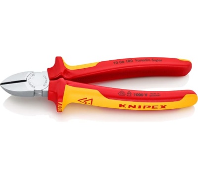 Бокорезы VDE 1000V резка - мягкая проволока 4мм проволока средней твердости 3мм твердая проволока 25мм L=180мм 62HRC диэлкектрические хромированные двухкомпонентные рукоятки