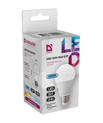Defender Лампочка светодиодная A60-12W-840-E27 груша, 4000 К, нейтральный белый, 1 шт