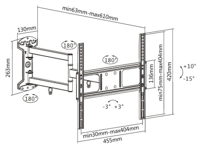 Кронштейн для телевизора Ultramounts UM 906 черный 32"-55" макс.35кг настенный поворотно-выдвижной и наклонный