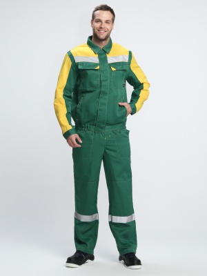 Костюм Сфера NEW (ткань Смесовая,210) полукомбинезон, зеленый/желтый, 52-54/ 182-188