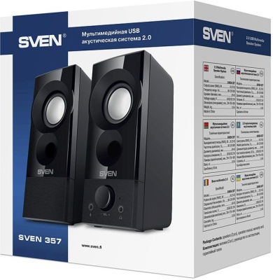 SVEN 357, чёрный, USB, акустическая система 2.0, мощность 2x3 Вт(RMS) SVEN 357 Black (SV-018191)