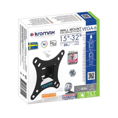 Кронштейн для телевизора Kromax VEGA-6 new черный 15"-32" макс.20кг настенный наклон