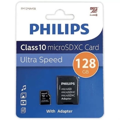 Флеш карта microSD 128GB PHILIPS microSDHC Class 10 (SD адаптер)