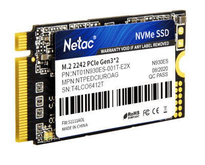 Ssd накопитель Netac SSD N930ES PCIe 3 x2 M.2 2242 NVMe 3D NAND 1TB, R/W up to 1650/1500MB/s, 3y wty (NT01N930ES-001T-E2X)