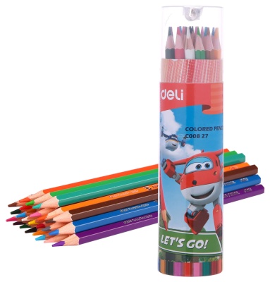 Карандаши цв. Deli EC00827 Super Wings шестигран. тополь 24цв. туба пл.