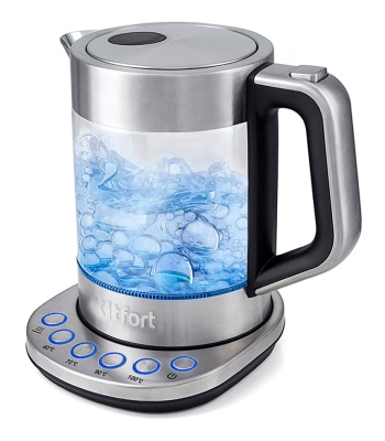 Чайник электрический Kitfort КТ-616 1.5л. 2200Вт серебристый/черный (корпус: нержавеющая сталь/стекло)