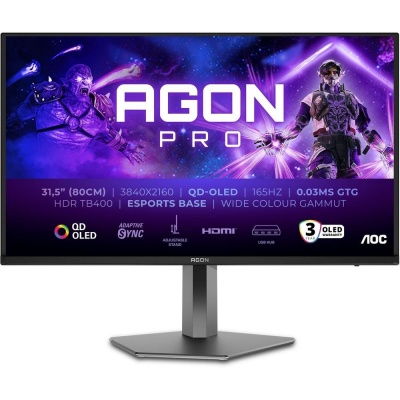 Монитор 31.5" AOC AGON PRO AG326UD QD-OLED 3840x2160, 165 Гц, 0.03 мс, 16:9, 1000 кд/м², 2xHDMI 2.1, DP 1.4, 3.5 Jack, USB Hub (3x USB 3.1), динамики (2x8 Вт), HDR10, Adaptive-Sync, G-Sync Compatible, черный