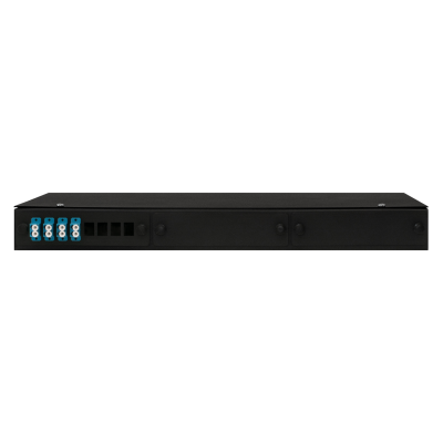 Кросс оптический 19" (ШКОС) укомплектованный на 8 LC портов, черный (комплект с розетками и пигтейлами)