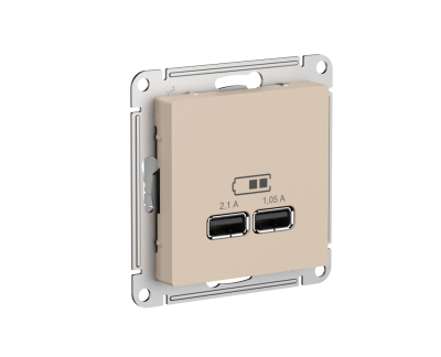ATLASDESIGN USB РОЗЕТКА A+A, 5В/2,1 А, 2х5В/1,05 А, механизм, ПЕСОЧНЫЙ