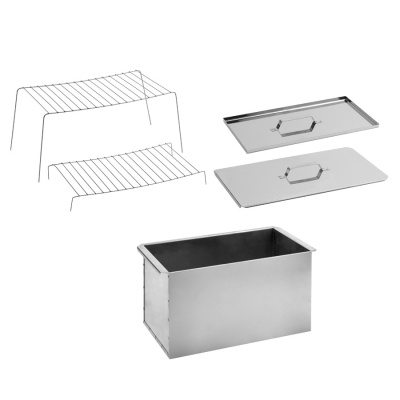 Коптильня GRINDA "BARBECUE", нержавеющая сталь, двухъярусная, без ножек, с поддоном, 500*270*270*1,0мм [427790]