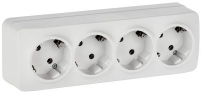 GLORY Розетка 4-местная для открытой установки с заземлением без защитных шторок 16А РС24-3-ХБм белый матовый IEK