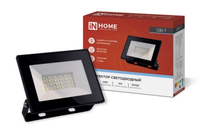 Прожектор светодиодный СДО-7 30Вт 6500К IP65 черный IN HOME