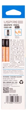 Карандаш чернографит. Deli EC002-HB Uspire HB трехгран. липа ластик коробка картонная (12шт)