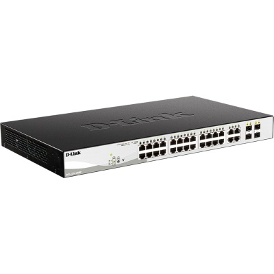 Коммутатор D-Link PROJ Smart  L2 Switch 24x1000Base-T PoE, 4xCombo 1000Base-T/SFP, PoE Budget 370W, Compact CLI (DGS-1210-28MP/F4A)