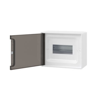 Щит 8 мод настенный, белый, с тонированной дверцей, с 2 шинами PEN на 6 и 8 отв.