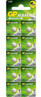 Алкалиновые пуговичные батарейки GP 192A - 10 шт., каждая в своем отрывном блистере GP 4891199015533