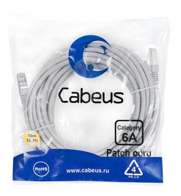 Патч-корд s/ftp, категория 6а (10g), 2xrj45/8p8c, серый, lszh, 10м Cabeus PC-SSTP-RJ45-Cat.6a-10m-LSZH Патч-корд S/FTP, категория 6а (10G), 2xRJ45/8p8c, экранированный, серый, LSZH, 10м (PC-SSTP-RJ45-Cat.6a-10m-LSZH)