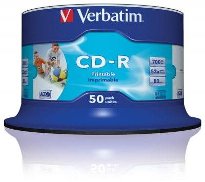 Диск CD-R Verbatim 700Mb 52x Cake Box (50шт) Printable (43438)
