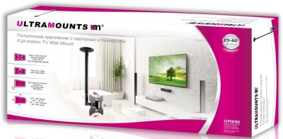 Кронштейн для телевизора Ultramounts UM 890 черный 17"-43" макс.30кг потолочный поворотно-выдвижной и наклонный