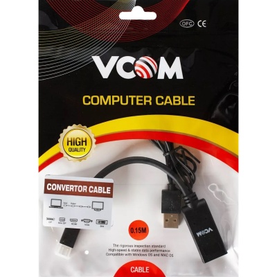 Кабель-переходник HDMI(F) +USB---> miniDP(M) 0.15m  4K*30Hz VCOM<CG497-0.15> Кабель-переходник VCOM HDMI F/Mini DisplayPort M (CG497-0.15M)