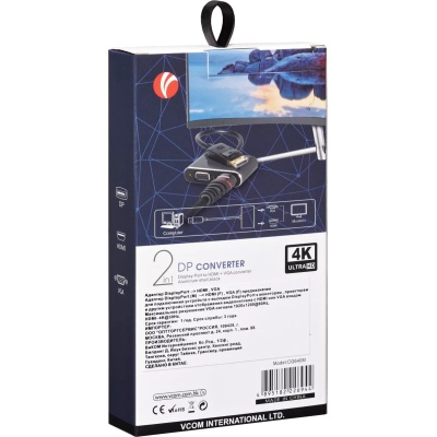 Кабель-переходник DisplayPort(M) ---> HDMI(F)+VGA(F)4K@30Hz VCOM Allum shell<CG640M-0.15> Кабель-переходник VCOM DisplayPort M/HDMI F/VGA F (CG640M-0.15)