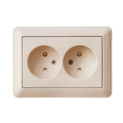 Systeme electric RS16-254-28 W59 РОЗЕТКА двойная без заземления со шторками, 16А, в сборе, СЛОНОВАЯ КОСТЬ