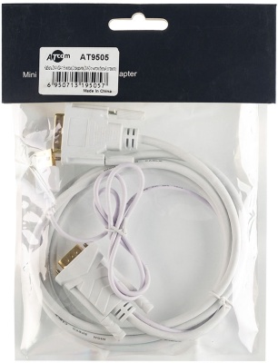 Кабель DVI-VGA 1.8 m (DVI-D с чипом, белый, в пакете) ATcom DVI-D (m) - VGA (m) 1.8 м (AT9505)