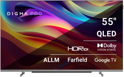 Телевизор QLED Digma Pro 55" QLED 55L Android TV Frameless черный/серебристый 4K Ultra HD 120Hz HSR DVB-T DVB-T2 DVB-C DVB-S DVB-S2 USB WiFi Smart TV