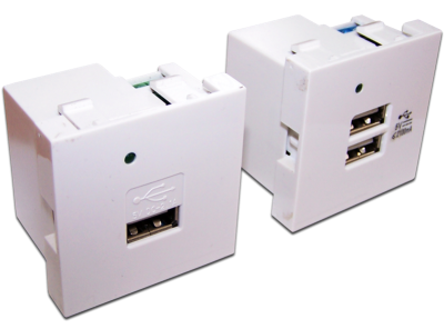 Модуль USB-зарядки, 2 порта, без шторки, 2.1A/5V, 45x45, белый (LAN-EZ45x45-2U/R2-WH)