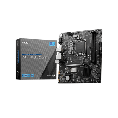 Материнская плата MSI PRO H610M-G WIFI H610, LGA1700, 2*DDR5, 1*PCIEx16, 1*PCIEx1, 1*M.2, 4*USB3.2Gen1, 6*USB2.0, 4*SATA3.0, 1G, VGA, DP, HDMI, M-ATX, RTL