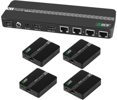 GCR Разветвитель HDMI 1.4 через LAN кабель, 1 x 4 +1 GreenLine, до 60.0m, 1080P 60Hz, EDID, удлинитель ИК Greenconnect HDMI (f) - 4 x HDMI (f) (GL-vE14)