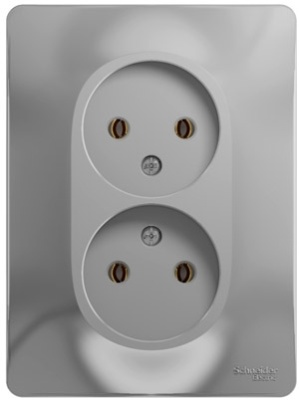 Systeme electric GSL000320 GLOSSA РОЗЕТКА двойная без заземления,16А, в сборе, АЛЮМИНИЙ