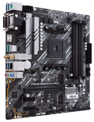 Материнская плата ASUS PRIME B550M-A WIFI II,  Socket AM4, B550, 4*DDR4, D-Sub+DVI+HDMI, SATA3 + RAID, Audio, Gb LAN, USB 3.2*8, USB 2.0*4, COM*1 header (w/o cable), mATX ; 90MB19X0-M0EAY0 (PRIME B550M-A WIFI II)