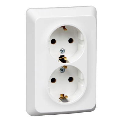 Systeme electric PC16-107B ЭТЮД С/У двойная РОЗЕТКА с заземлением без шторок 16А 250B, БЕЛЫЙ, Россия